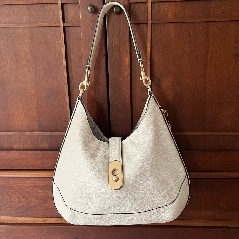 Coach White Pebbled Leather Amber Hobo Shoulder Bag